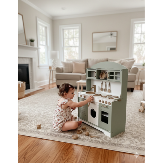 Özka Hobi Ahşap özka hobi ahşap boyalı ahşap mutfak seti 14 parça servis seti hediyeli