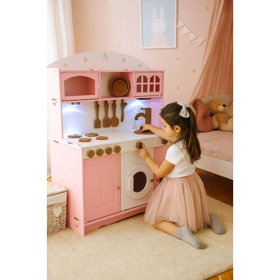 ÖZKA HOBBY WOOD PEMBE MUTFAK SETİ