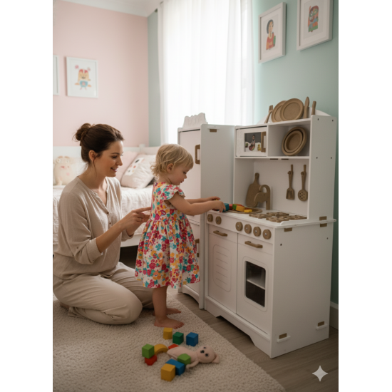 Özka Hobi Ahşap özka hobi beyaz buzdolaplı çekmeceli servis seti hediyeli