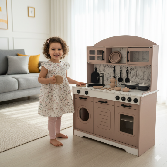 Özka Hobi Ahşap özka hobi ahşap oyuncak mutfak 14 adet servis seti hediyeli